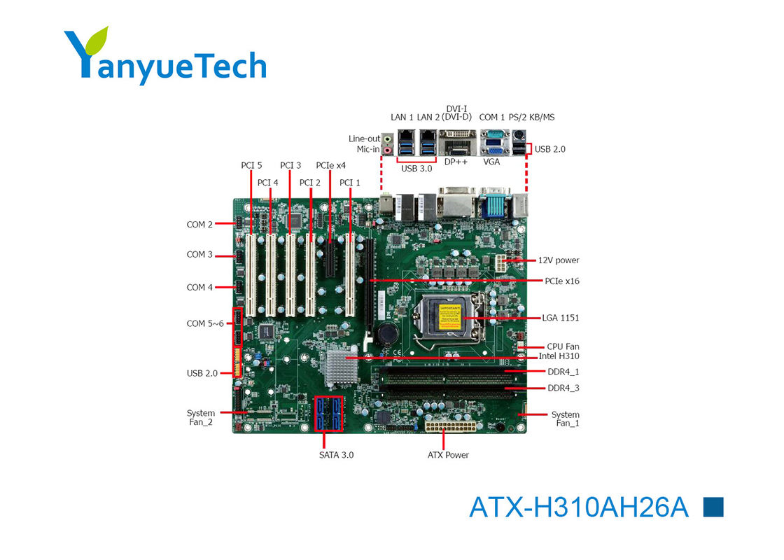 PCI слота 5 USB 7 COM 10 LAN 6 обломока 2 Intel@ PCH H310 материнской платы ATX-H310AH26A промышленный ATX/материнской платы Intel